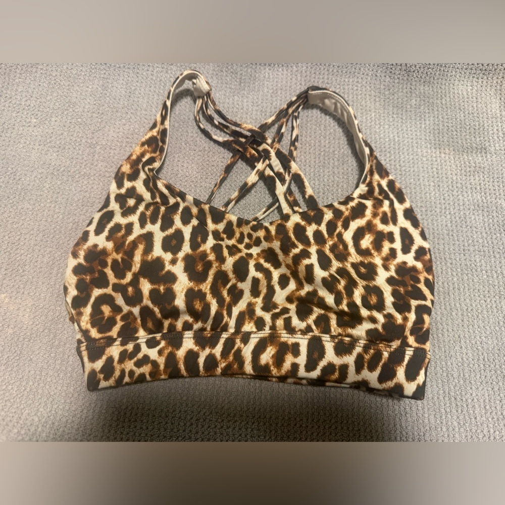 Athleta Leopard Print Strappy Back Sports Bra XS S